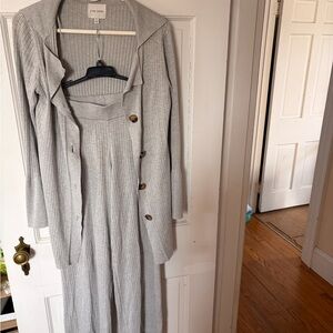 Gray Ribbed Knit Cardigan and Pants Set